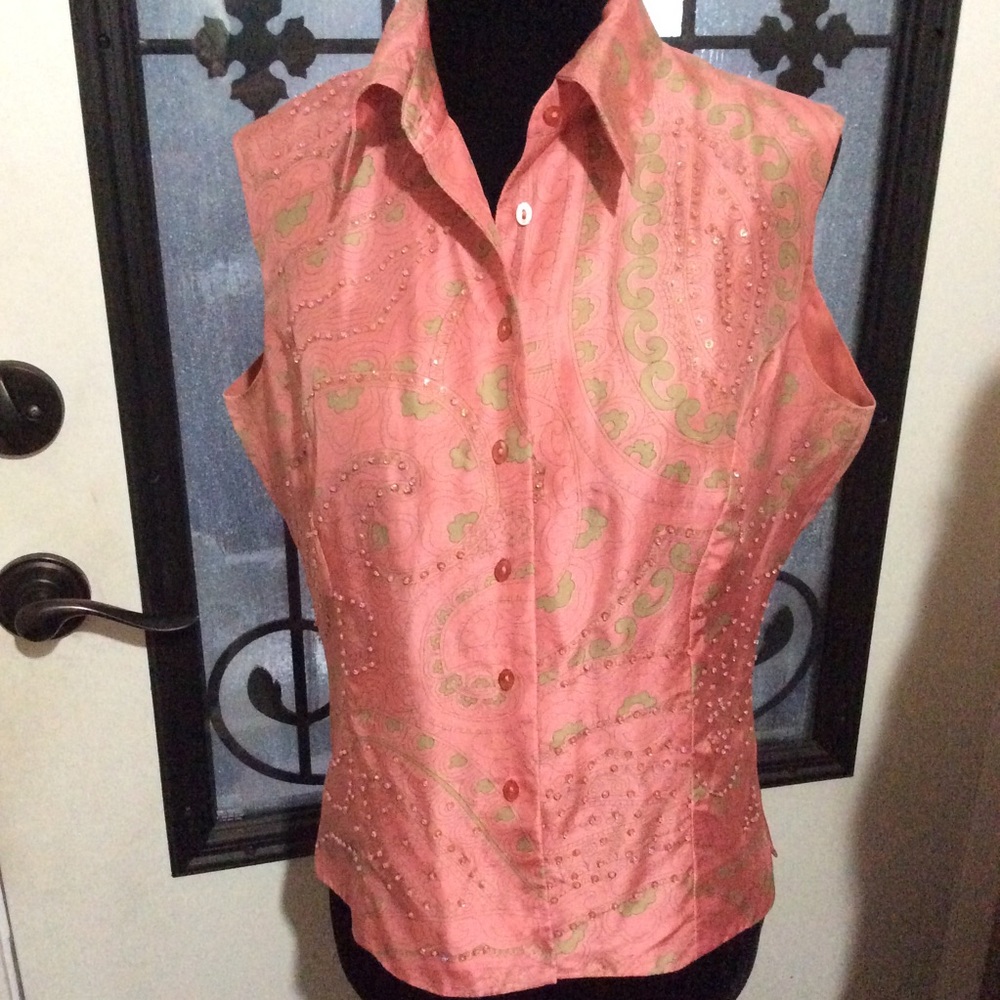 💗Vision Apparel 100% silk beaded sleeveless top